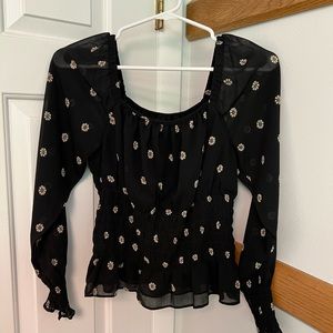 Small Madewell cropped & ruched sheer long sleeve top